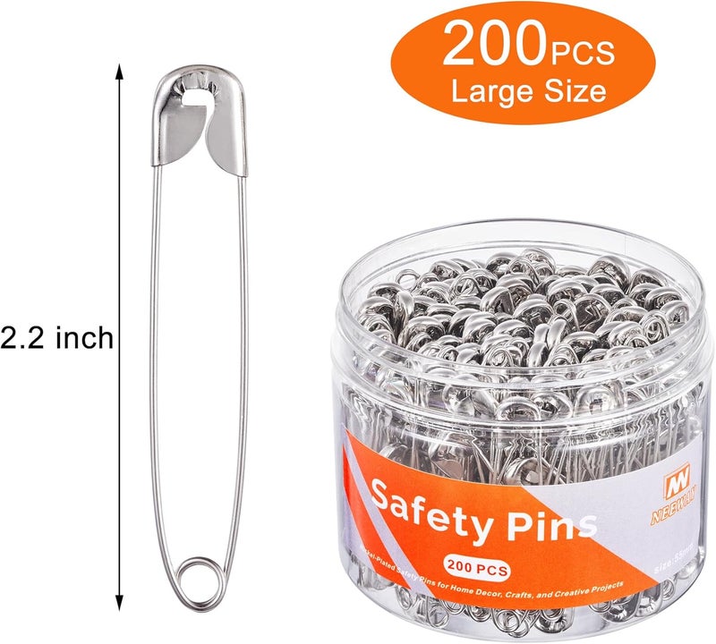 NEEWAY Large Safety Pins, Pack of 200, 2.17Inch/55mm Nickel-Plated Safety Pin for Home Decor, Crafts, and Creative Projects - Image 2